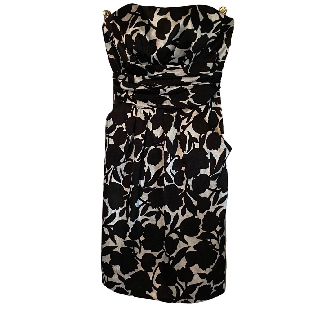 David's Bridal Prom‎ Wedding Cocktail Womens Black Silver Strapless Dress Size 4